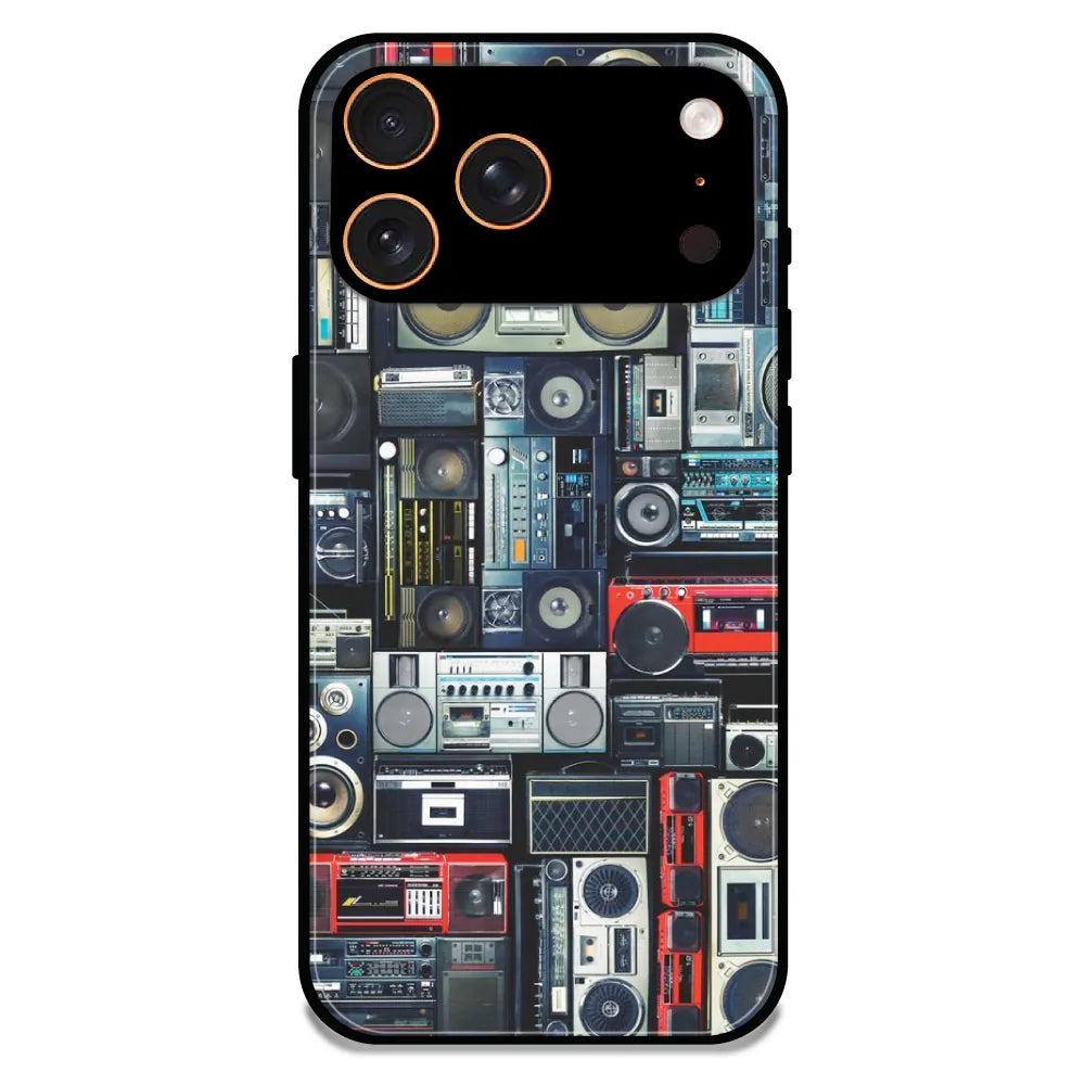 Retro Boombox Music Pattern - Glossy Metal Silicone Case For Apple iPhone 17 Pro