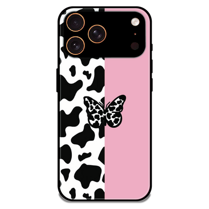 Cow Print Butterfly - Glossy Metal Silicone Case For Apple iPhone 17 Pro