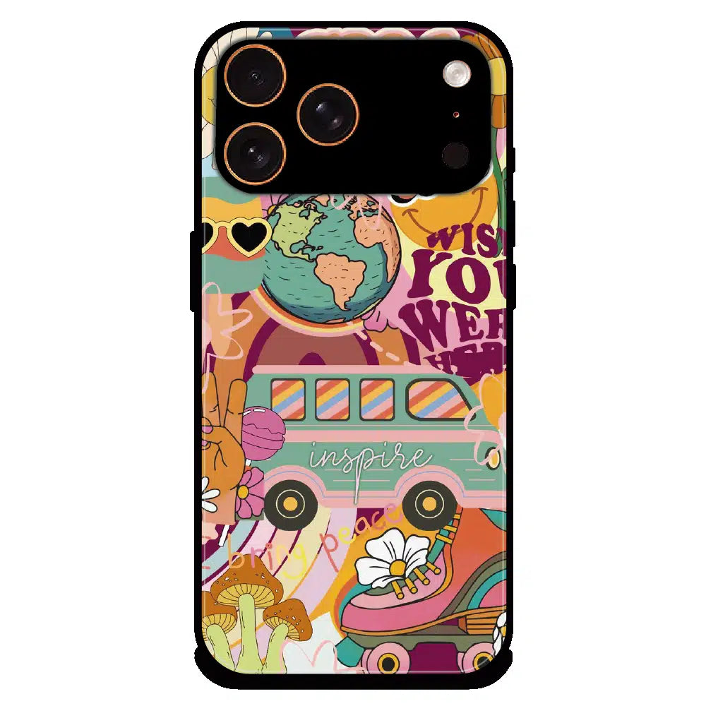 Good Vibes Retro Travel Art - Glossy Metal Silicone Case For Apple iPhone 17 Pro