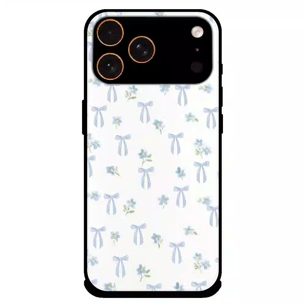 Soft Blue Bow Floral - Glossy Metal Silicone Case For Apple iPhone 17 Pro