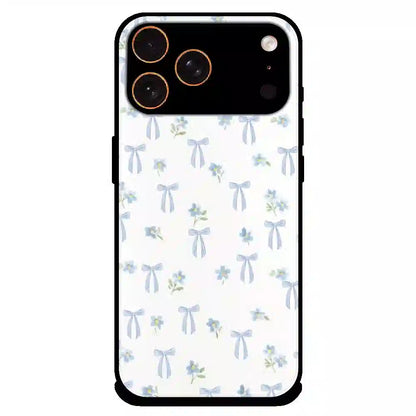 Soft Blue Bow Floral - Glossy Metal Silicone Case For Apple iPhone 17 Pro