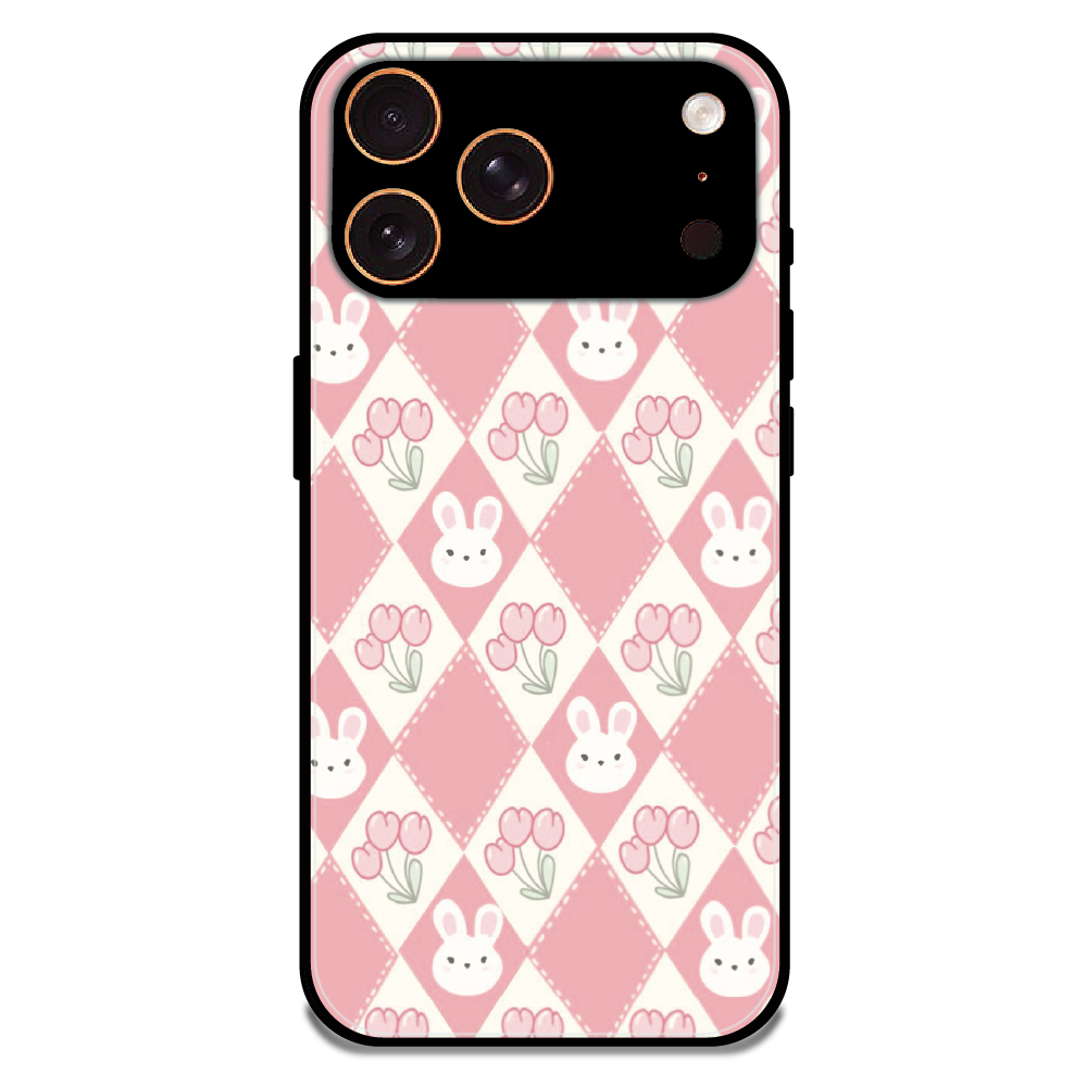 Pink Bunny Argyle - Glossy Metal Silicone Case For Apple iPhone 17 Pro