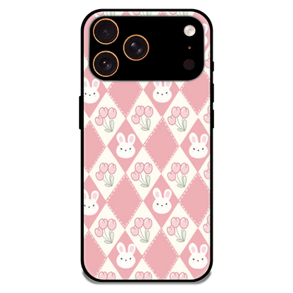 Pink Bunny Argyle - Glossy Metal Silicone Case For Apple iPhone 17 Pro