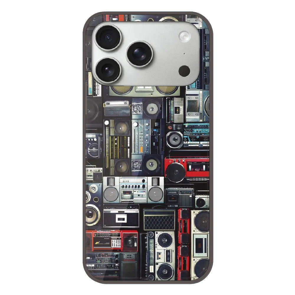 Retro Boombox Music Pattern - Printed Silicone Case For Apple iPhone 17 Pro