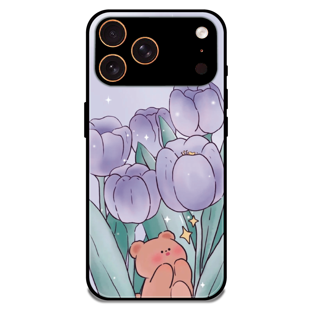 Tulip Bear Dreamscape - Glossy Metal Silicone Case For Apple iPhone 17 Pro