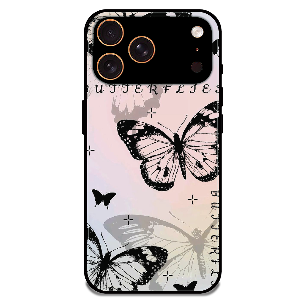 Monochrome Butterfly Art - Glossy Metal Silicone Case For Apple iPhone 17 Pro