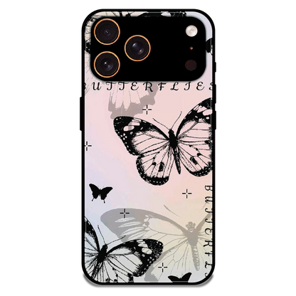Monochrome Butterfly Art - Glossy Metal Silicone Case For Apple iPhone 17 Pro