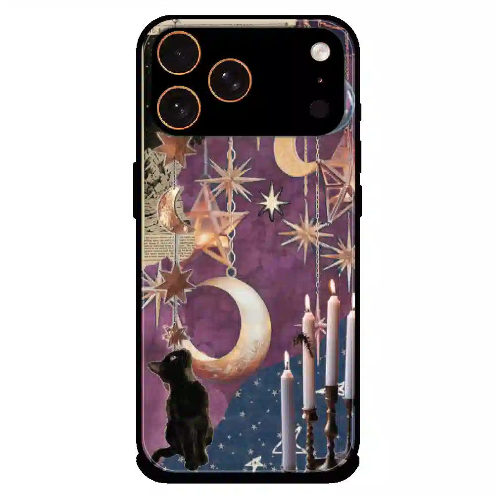 Celestial Moon Cat Art - Glossy Metal Silicone Case For Apple iPhone 17 Pro