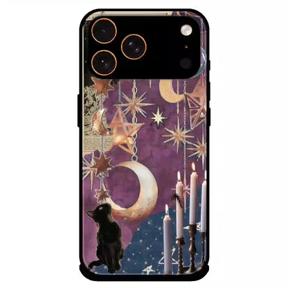 Celestial Moon Cat Art - Glossy Metal Silicone Case For Apple iPhone 17 Pro