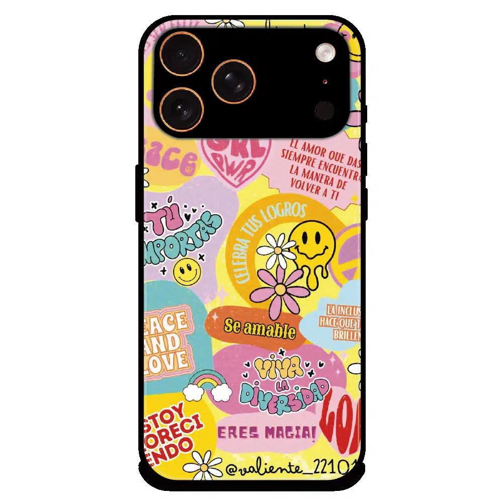 Colorful Amor Positivity Collage - Glossy Metal Silicone Case For Apple iPhone 17 Pro