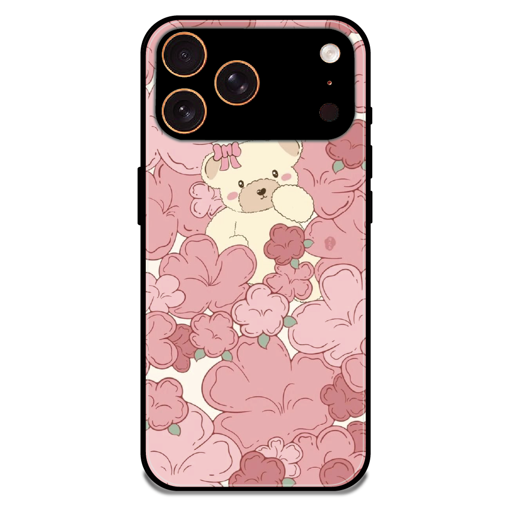 Blush Teddy Floral - Glossy Metal Silicone Case For Apple iPhone 17 Pro