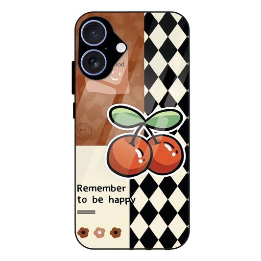 Cherry “Remember to Be Happy” - Glass Case For Apple iPhone 17