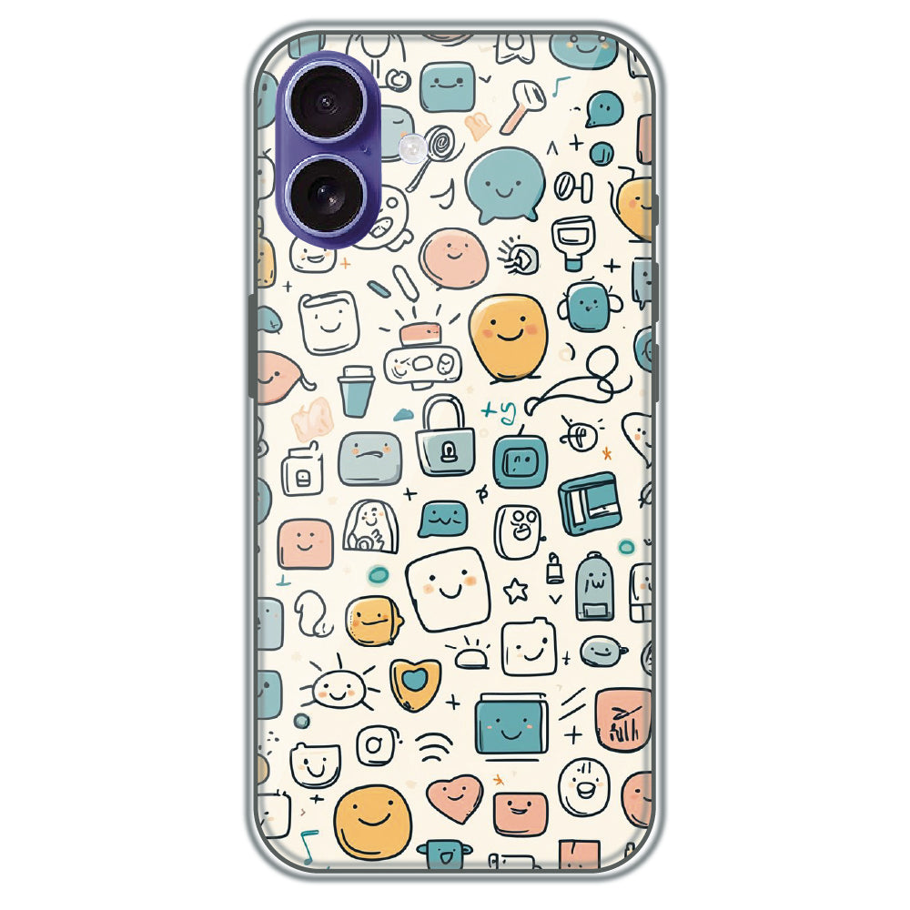 Happy Doodle Icons - Printed Silicone Case for Apple iPhone 17