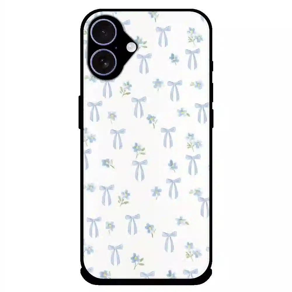 Soft Blue Bow Floral - Glossy Metal Silicone Case For Apple iPhone 17