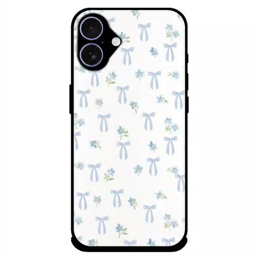 Soft Blue Bow Floral - Glossy Metal Silicone Case For Apple iPhone 17