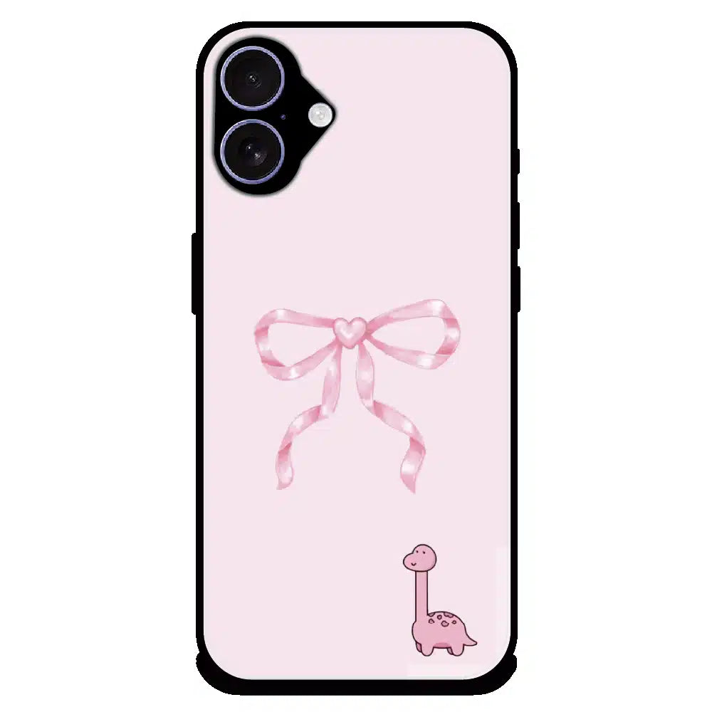 Cute Pink Dino Bow - Glossy Metal Silicone Case For Apple iPhone 17