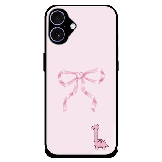 Cute Pink Dino Bow - Glossy Metal Silicone Case For Apple iPhone 17