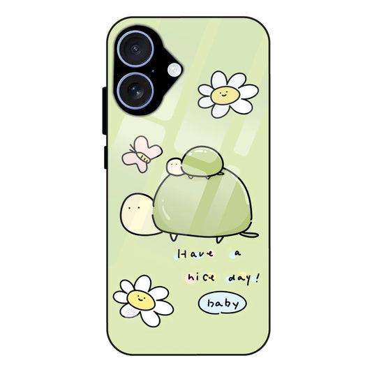 Cute Turtle & Daisy “Have a Nice Day” - Glass Case For Apple iPhone 17