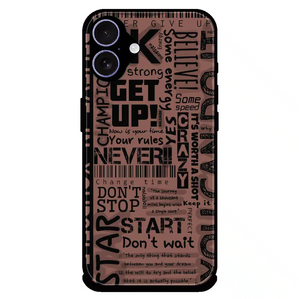 Never Give Up Typography - Glossy Metal Silicone Case For Apple iPhone 17