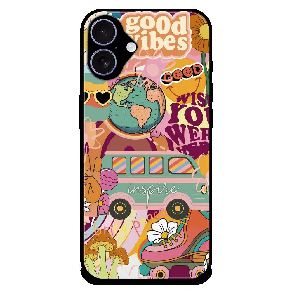 Good Vibes Retro Travel Art - Glossy Metal Silicone Case For Apple iPhone 17