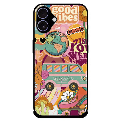 Good Vibes Retro Travel Art - Glossy Metal Silicone Case For Apple iPhone 17