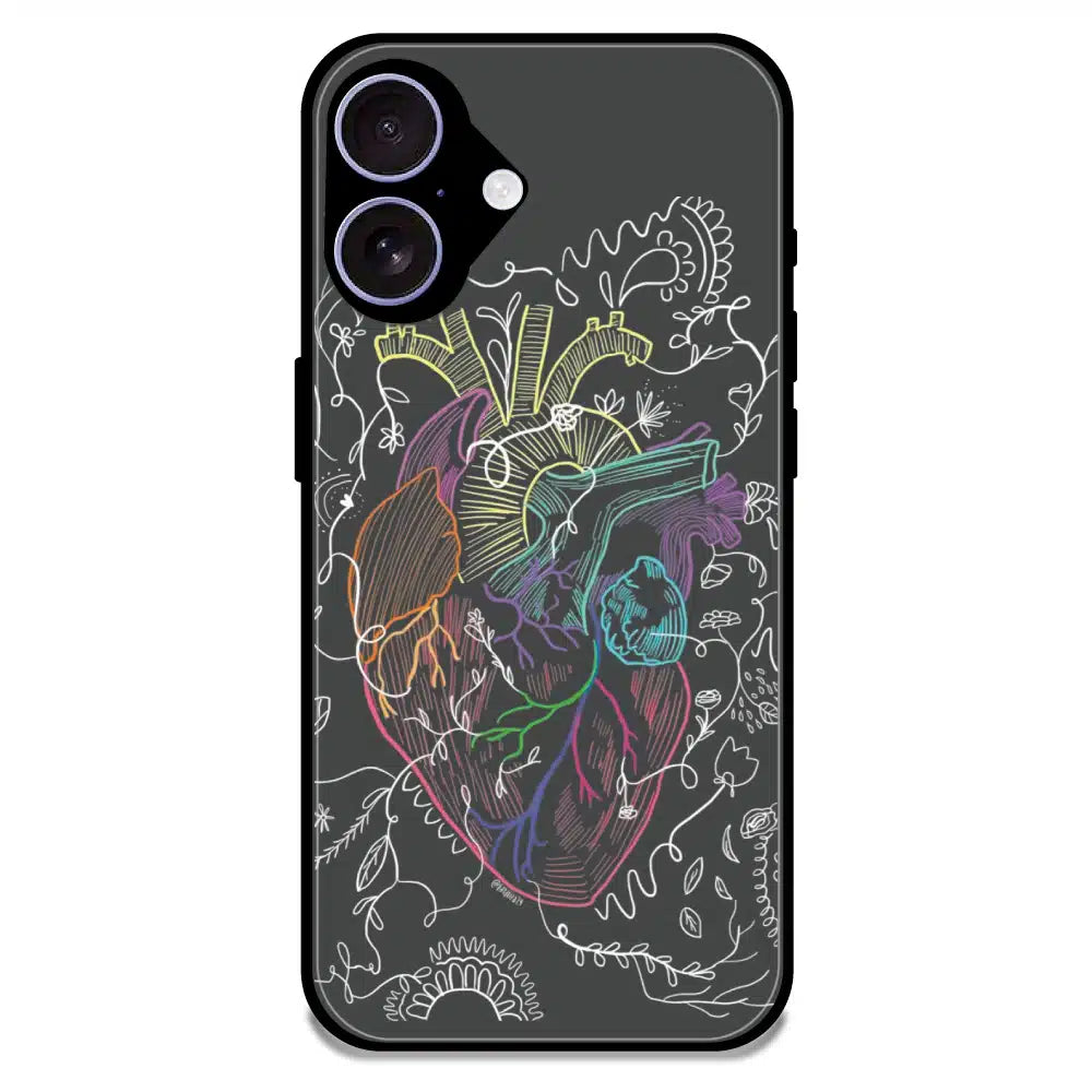 Anatomical Heart Line Art - Glossy Metal Silicone Case For Apple iPhone 17