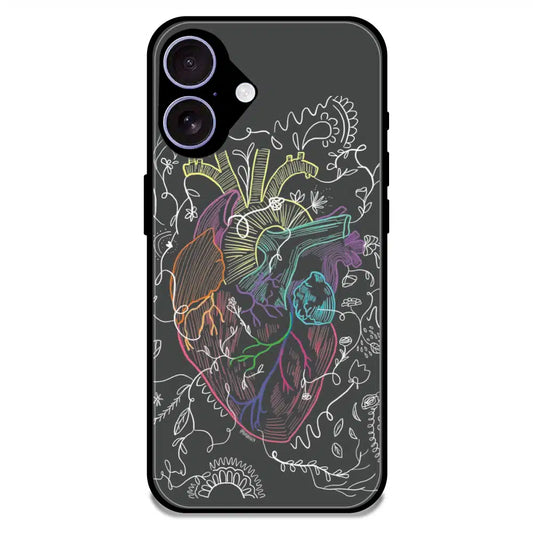 Anatomical Heart Line Art - Glossy Metal Silicone Case For Apple iPhone 17
