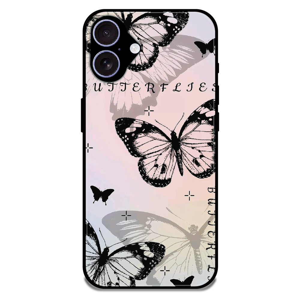 Monochrome Butterfly Art - Glossy Metal Silicone Case For Apple iPhone 17