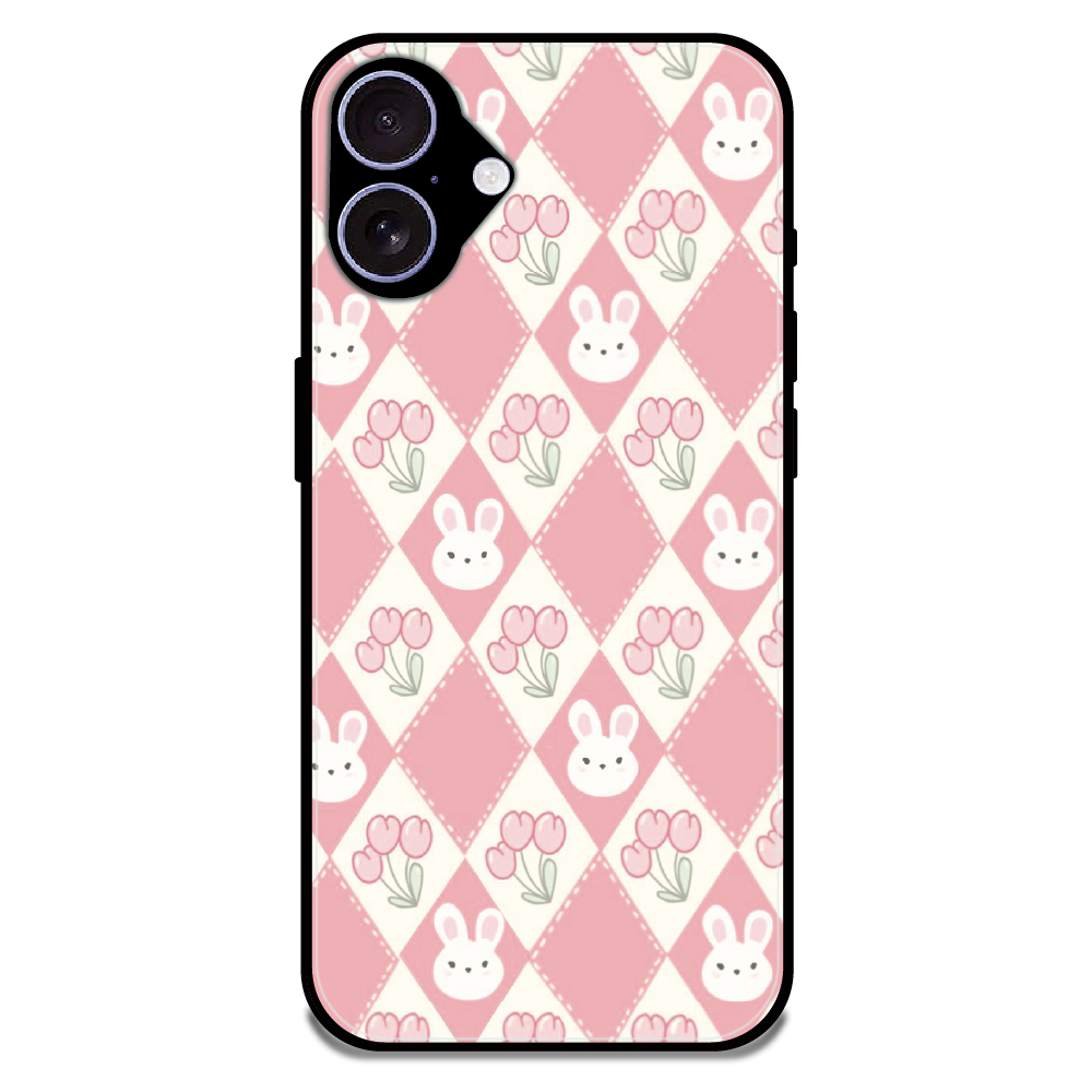 Pink Bunny Argyle - Glossy Metal Silicone Case For Apple iPhone 17