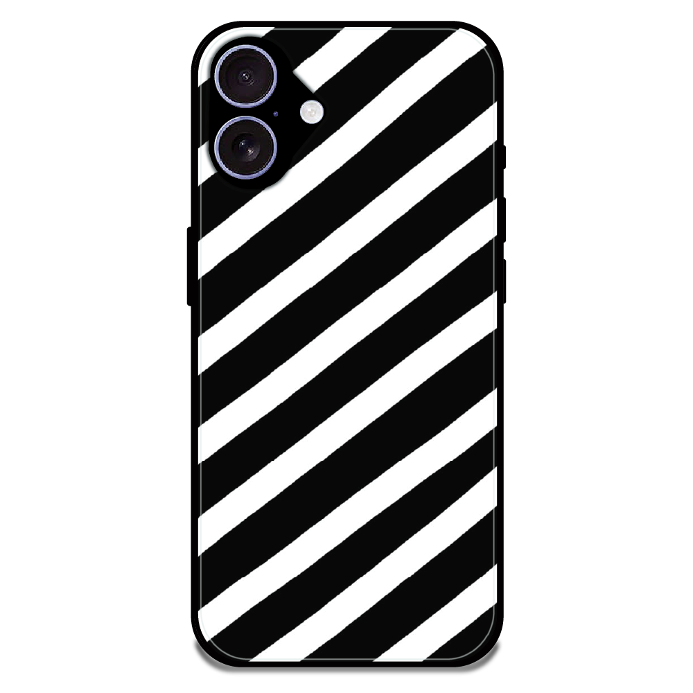 Monochrome Diagonal Stripe - Glossy Metal Silicone Case For Apple iPhone 17