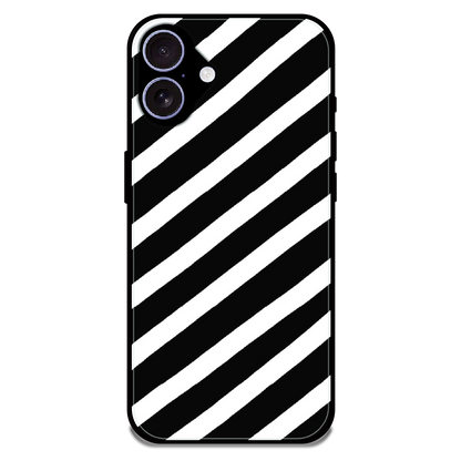 Monochrome Diagonal Stripe - Glossy Metal Silicone Case For Apple iPhone 17
