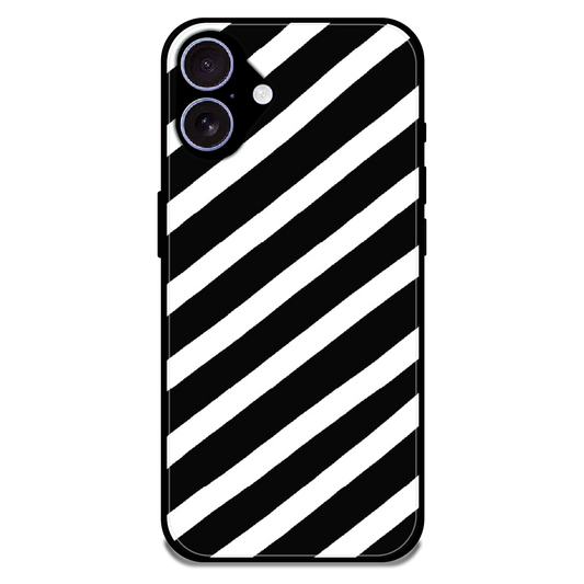 Monochrome Diagonal Stripe - Glossy Metal Silicone Case For Apple iPhone 17