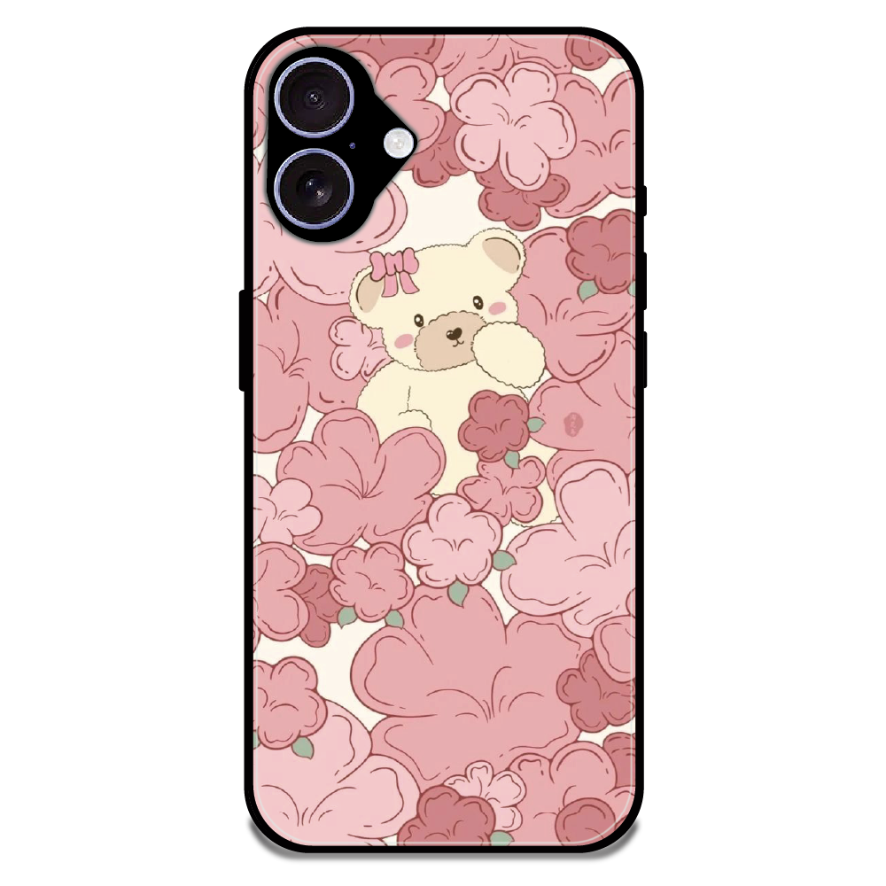 Blush Teddy Floral - Glossy Metal Silicone Case For Apple iPhone 17