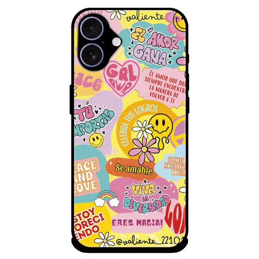 Colorful Amor Positivity Collage - Glossy Metal Silicone Case For Apple iPhone 17