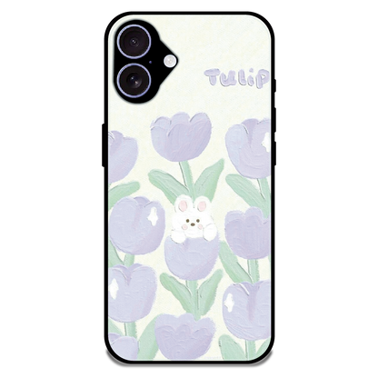 Cute Bunny Tulip - Glossy Metal Silicone Case For Apple iPhone 17
