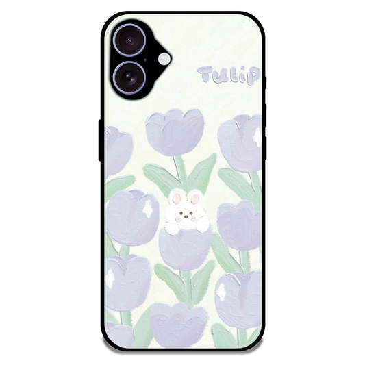 Cute Bunny Tulip - Glossy Metal Silicone Case For Apple iPhone 17