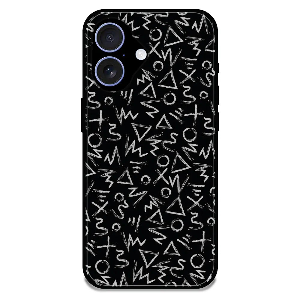 Geometric Black & White Pattern - Glossy Metal Silicone Case For Apple iPhone 17