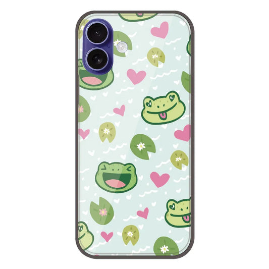 Cute Frog & Heart Pattern - Printed Silicone Case For Apple iPhone 17