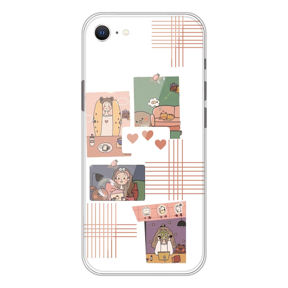 Cute Girl Collage - Clear Printed Silicone Case For Apple iPhone Models -Apple iPhone SE 2020