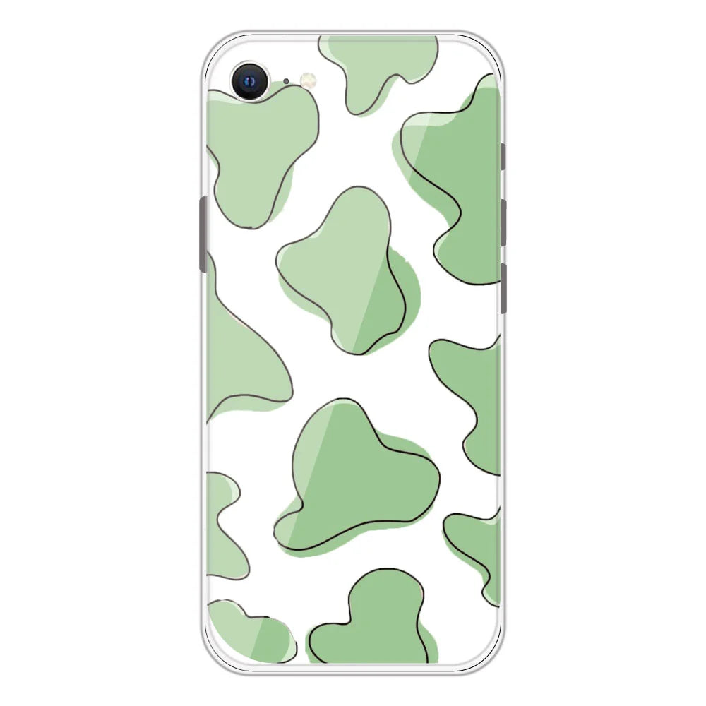 Green Cow Print - Clear Printed Silicone Case For Apple iPhone Models- Apple iPhone 6S