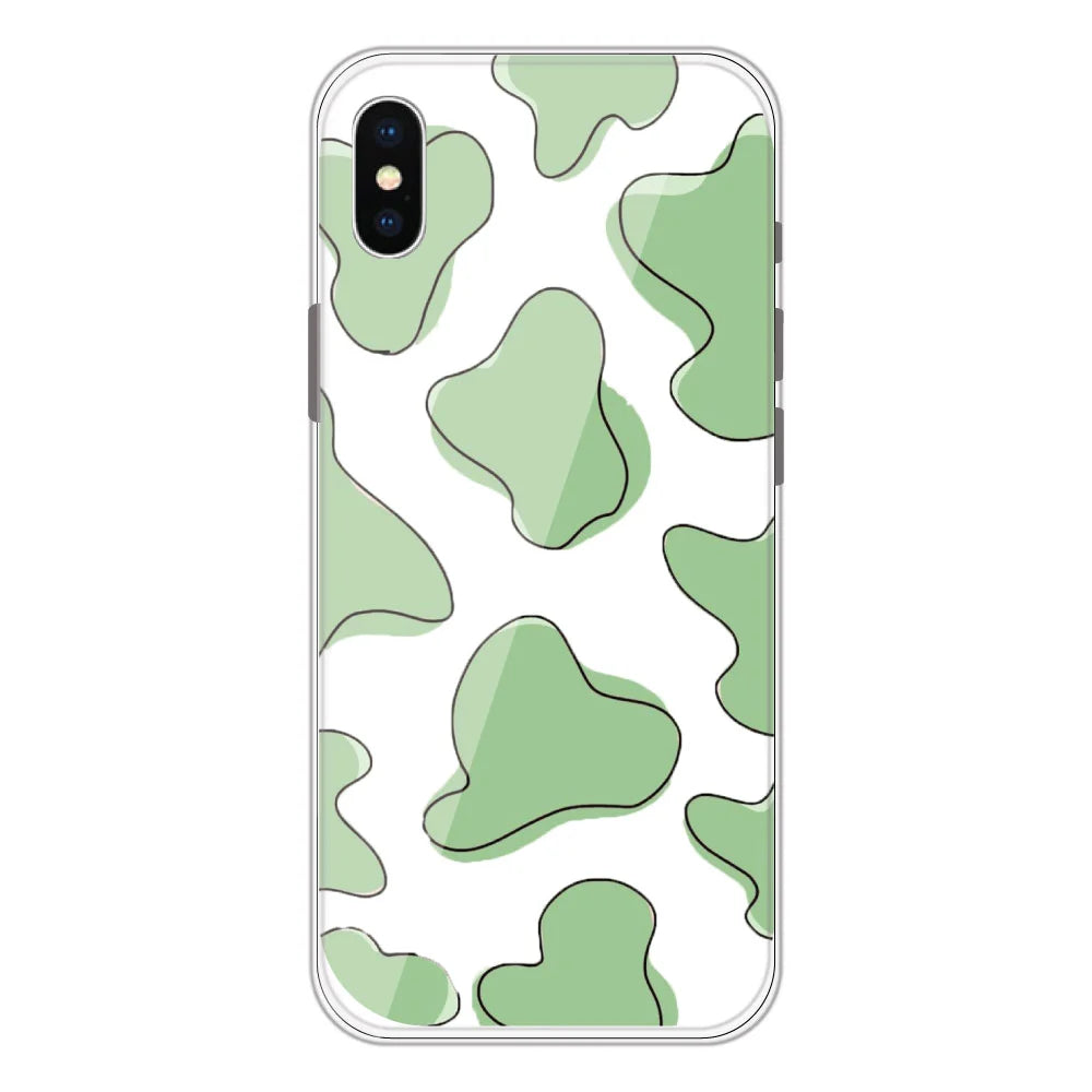 Green Cow Print - Clear Printed Silicone Case For Apple iPhone Models- Apple iPhone X