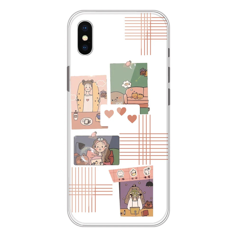 Cute Girl Collage - Clear Printed Silicone Case For Apple iPhone Models -Apple iPhone XS
