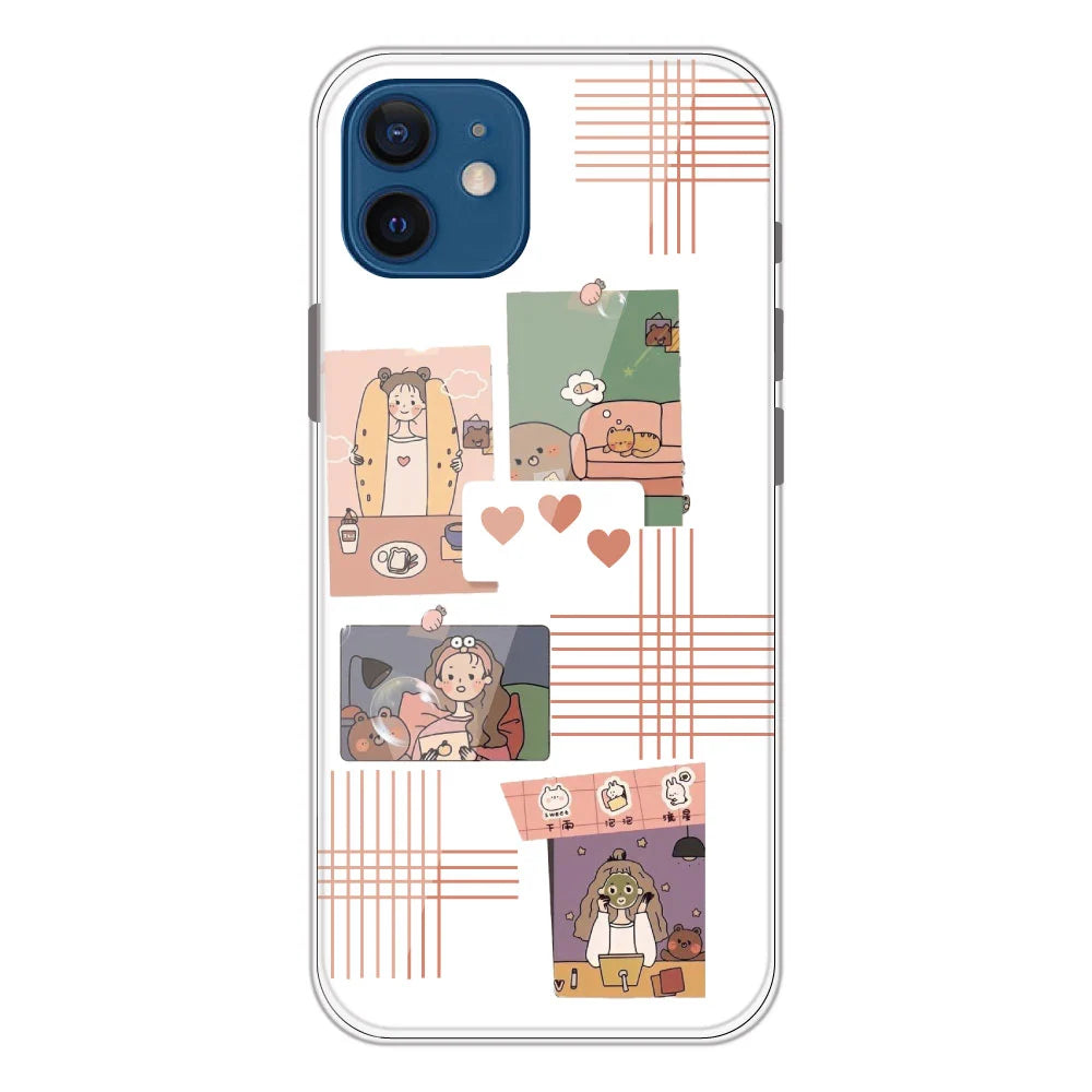 Cute Girl Collage - Clear Printed Silicone Case For Apple iPhone Models -Apple iPhone 12 mini