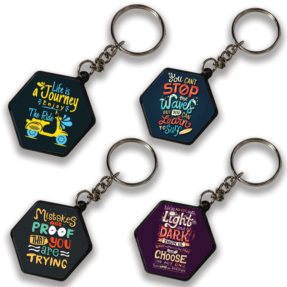 Postive Quotes - A Combo Of 4 Keychains hexagon