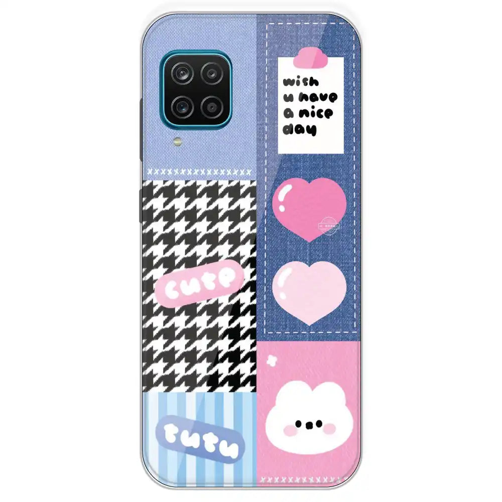 Cute Pink Bear Collage - Printed Silicone Case For Samsung Galaxy M12
