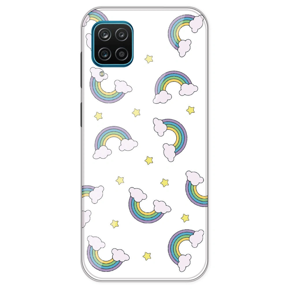 Rainbow With Clouds - Clear Printed Silicone Case For Samsung Galaxy M12