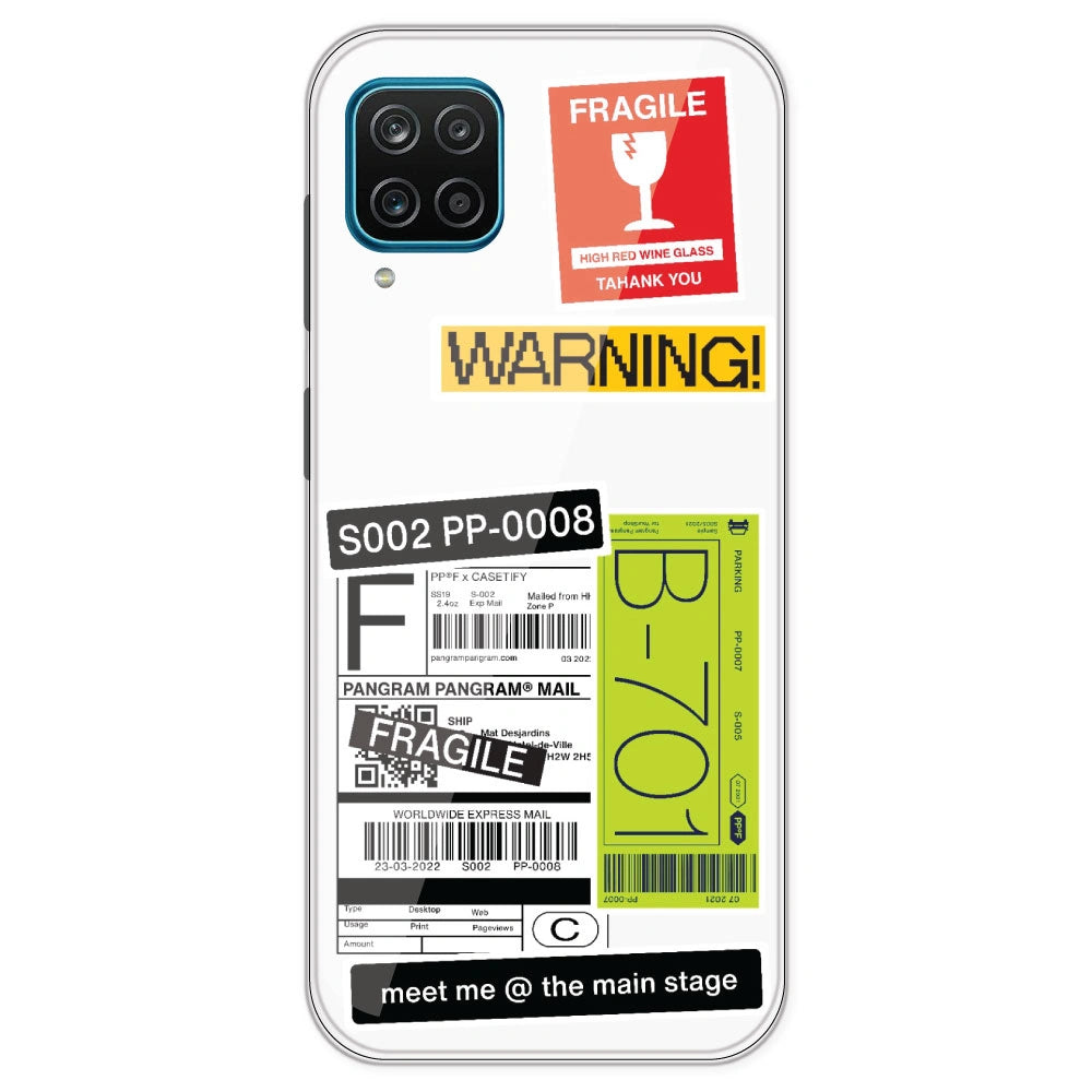 Fragile Labels - Clear Printed Silicone Case For Samsung Galaxy M12