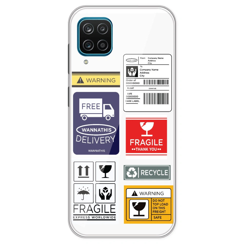 Caution Labels - Clear Printed Silicone Case For Samsung Galaxy M12