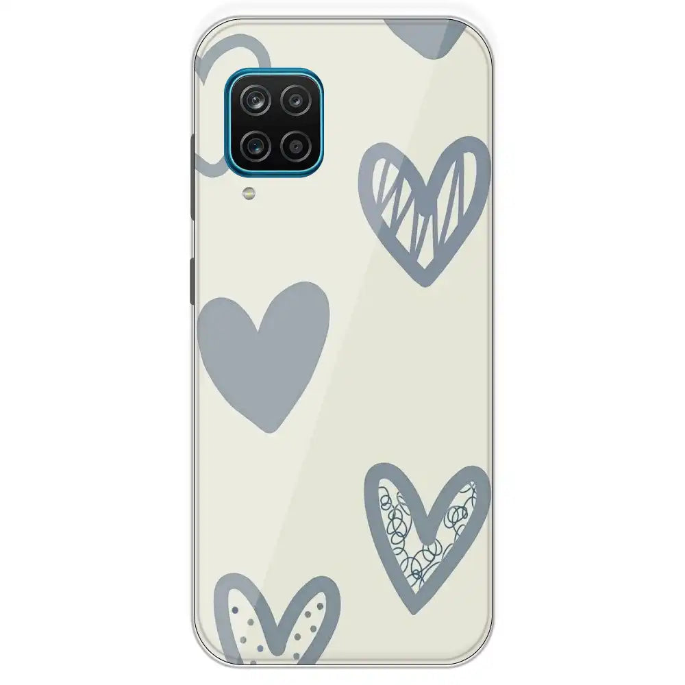 Light Blue Hearts - Printed Silicone Case For Samsung Galaxy M12