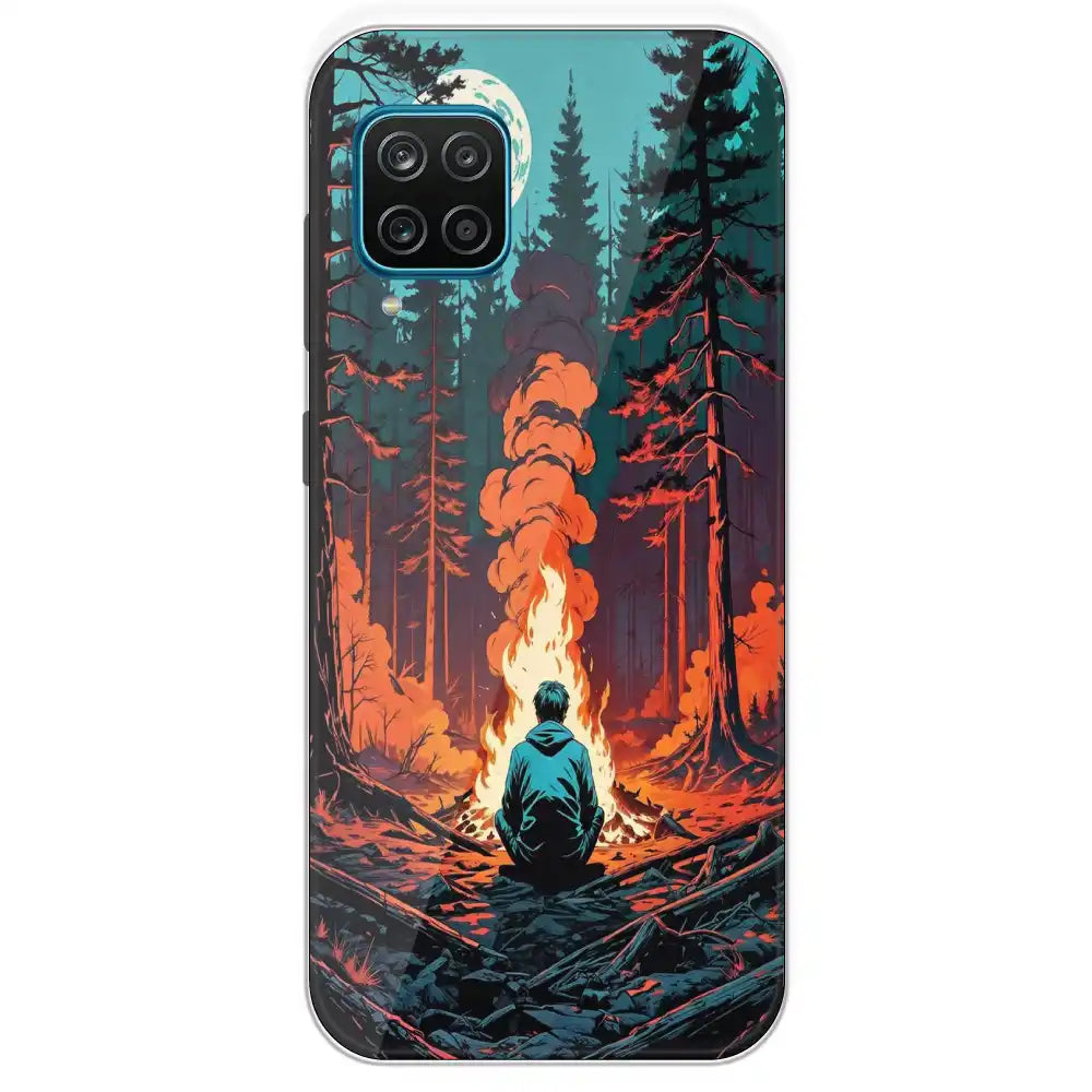Boy With Camp Fire - Printed Silicone Case For Samsung Galaxy M12